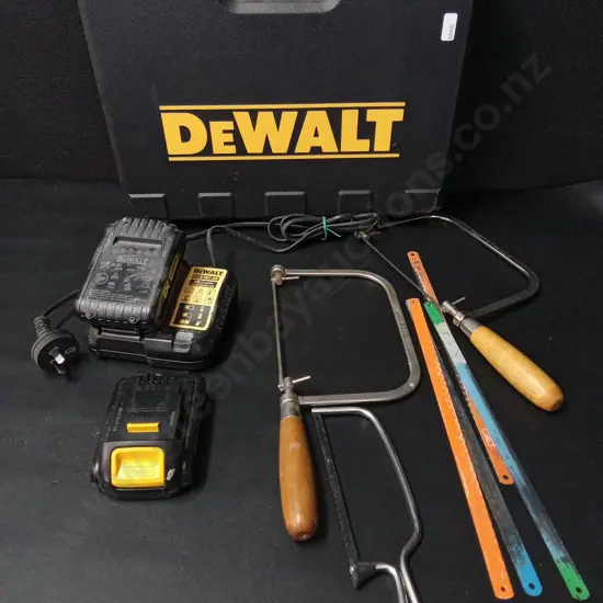 ASSORTED TOOLS AND AN EMPTY DEWALT CASE
