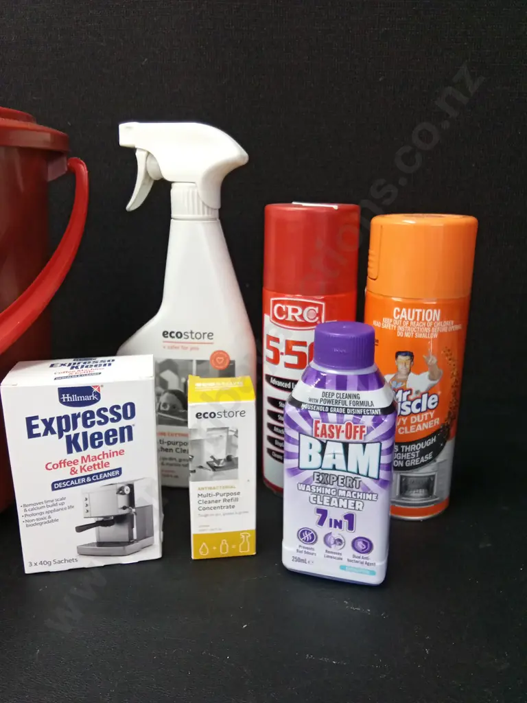 PLASTIC BUCKET WITH ASSORTED CLEANING PRODUCTS Image 1++