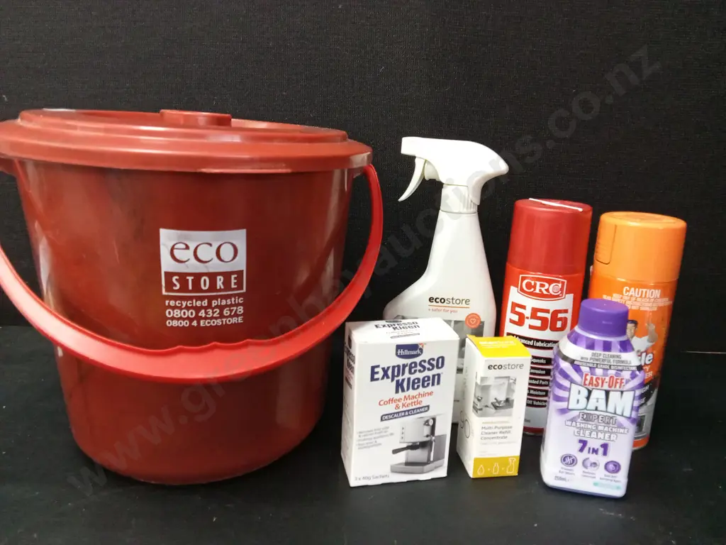 PLASTIC BUCKET WITH ASSORTED CLEANING PRODUCTS Image 1++