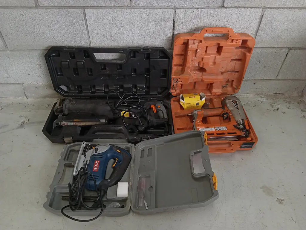 THREE POWER TOOLS IN CASES (TESTED WORKING EXCEPT NAIL GUN) Image 1++