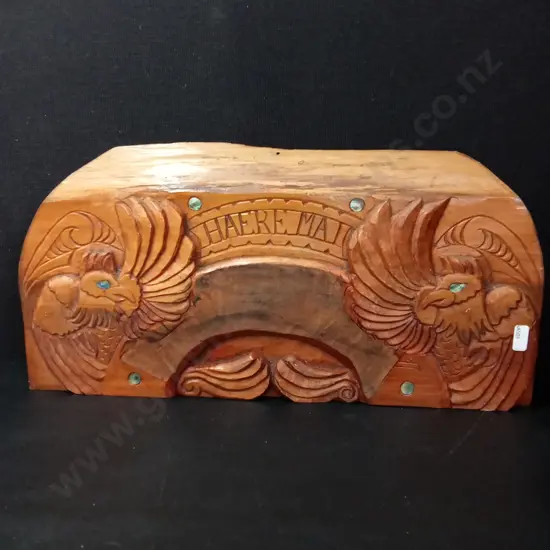 VINTAGE CARVED WOODEN PANEL"HAERE MAI" L51CM H27CM