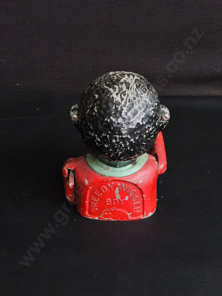 VINTAGE "GREEDY BOY" CAST IRON MECHANICAL BANK, JOHN HARPER & CO. H 14 CM Image 1++