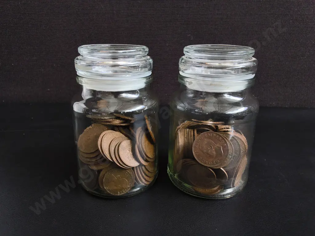 COIN COLLECTION IN 2 JARS, JAR H 13 CM Image 1++