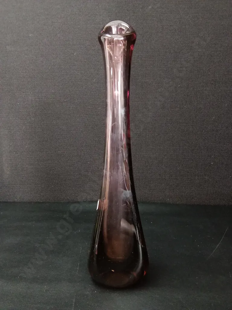 MID-CENTURY HEAVY AMETHYST HAND BLOWN GLASS VASE H36CM Image 1++