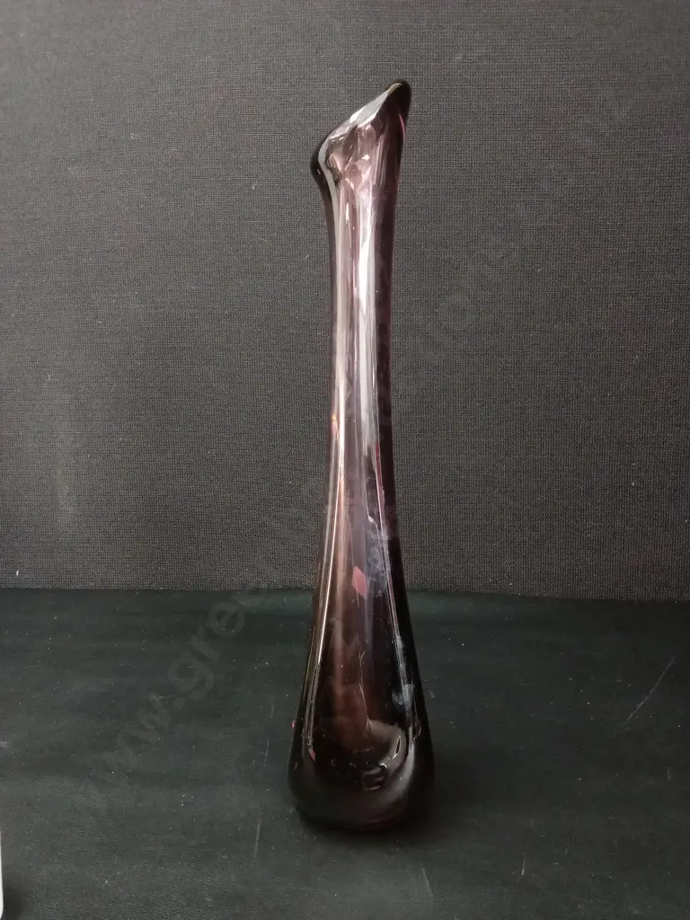 MID-CENTURY HEAVY AMETHYST HAND BLOWN GLASS VASE H36CM Image 1++