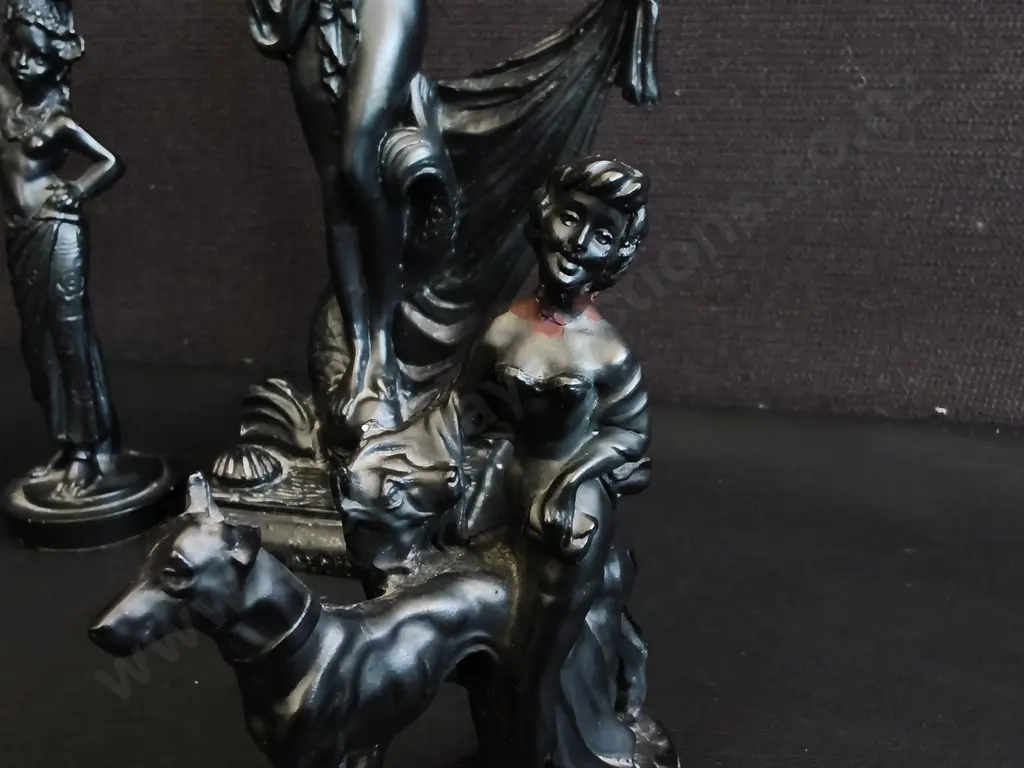 VINTAGE ART DECO STYLE BLACK FIGURINES 4 PIECES, ONE HAS BEEN REPAIRED, TALLEST H 24 CM Image 1++