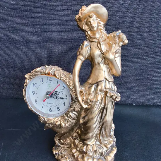 VINTAGE STYLE GOLD RESIN FIGURINE CLOCK, H 23 CM