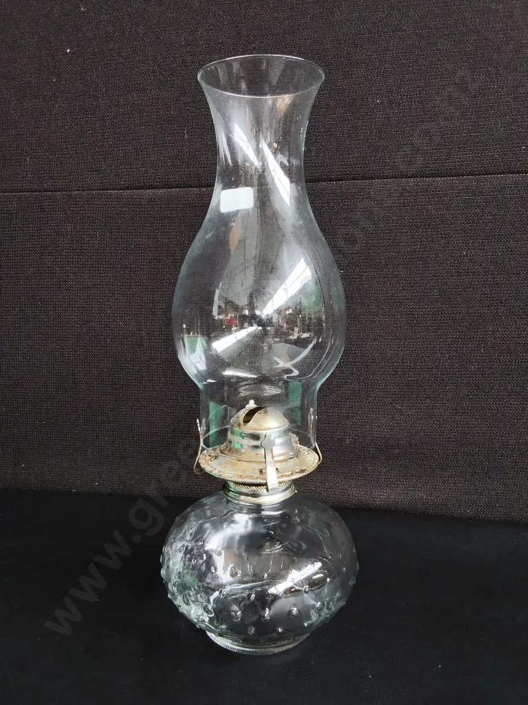 VINTAGE CLEAR GLASS KEROSENE/OIL LAMP WITH DOTTED BASE, H 34 CM Image 1++