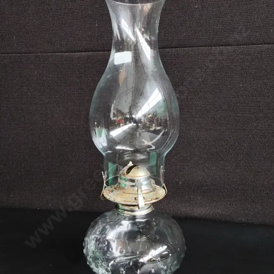VINTAGE CLEAR GLASS KEROSENE/OIL LAMP WITH DOTTED BASE, H 34 CM