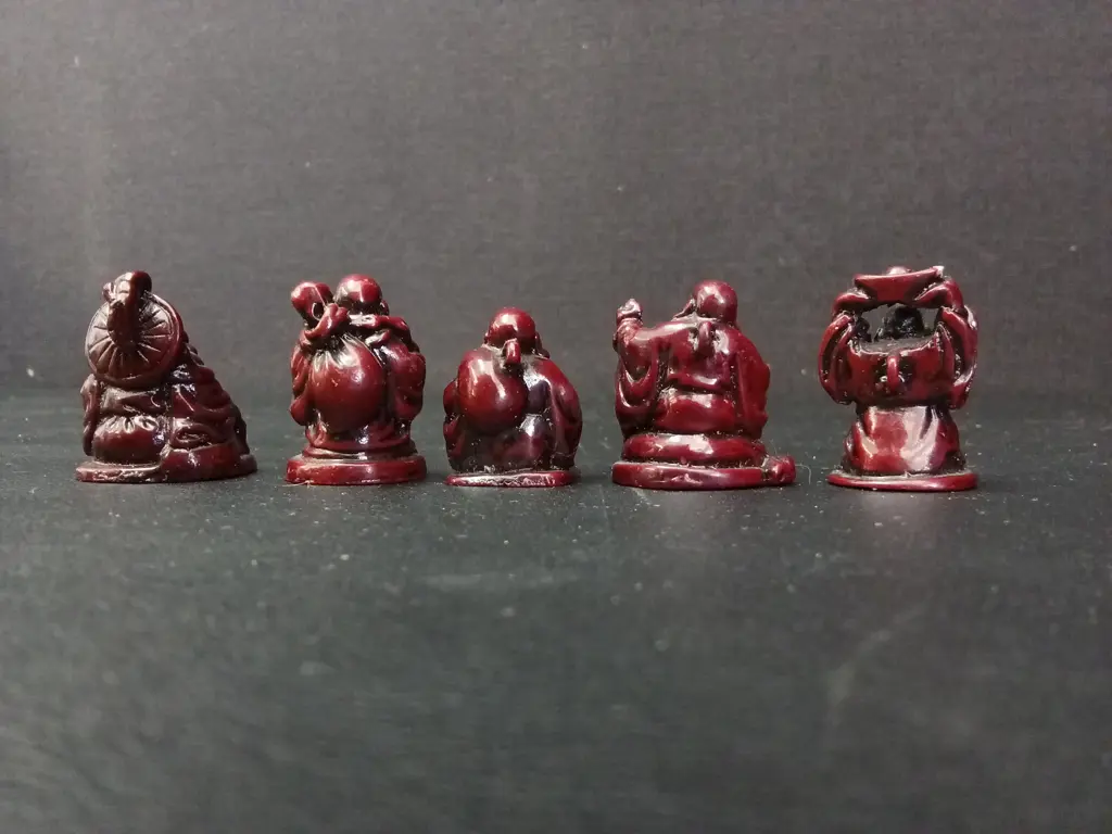 5 RED RESIN LAUGHING BUDDHA FIGURES TALLEST H3CM Image 1++