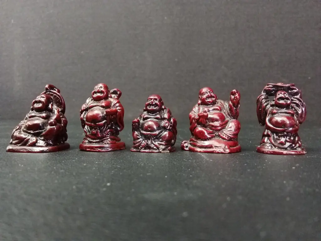 5 RED RESIN LAUGHING BUDDHA FIGURES TALLEST H3CM Image 1++