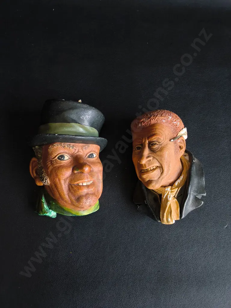 PAIR OF VINTAGE BOSSONS CHALKWARE HEADS, PADDY AND URIAH HEEP, MADE IN ENGLAND, TALLEST H 15 CM Image 1++