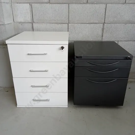 TWO FILING CABINETS, WHITE IS H 64CM X W 48CM X D 48CM