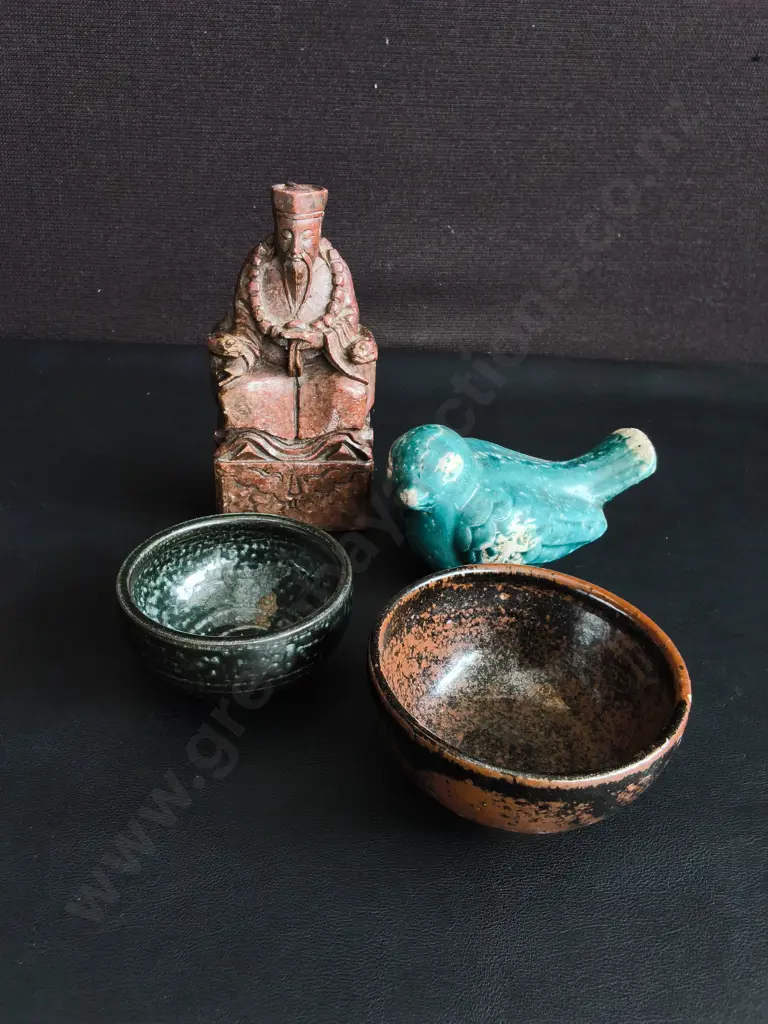 VINTAGE ASIAN CERAMIC AND STONE SCHOLAR'S ITEMS, 4 PIECES, TALLEST H 18 CM Image 1++