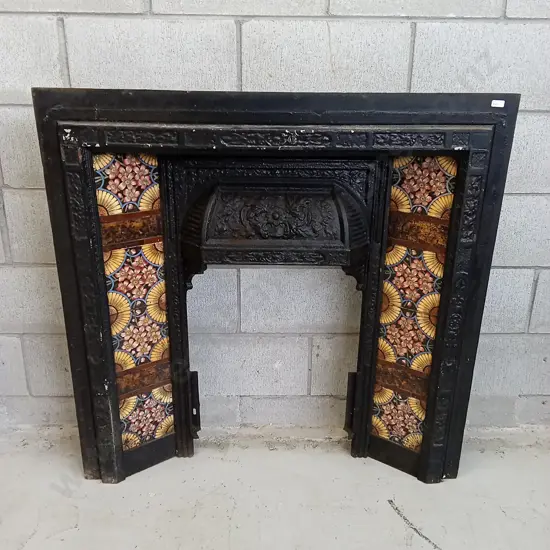 CAST IRON TILED FIREPLACE INSERT, 96CM X 96CM