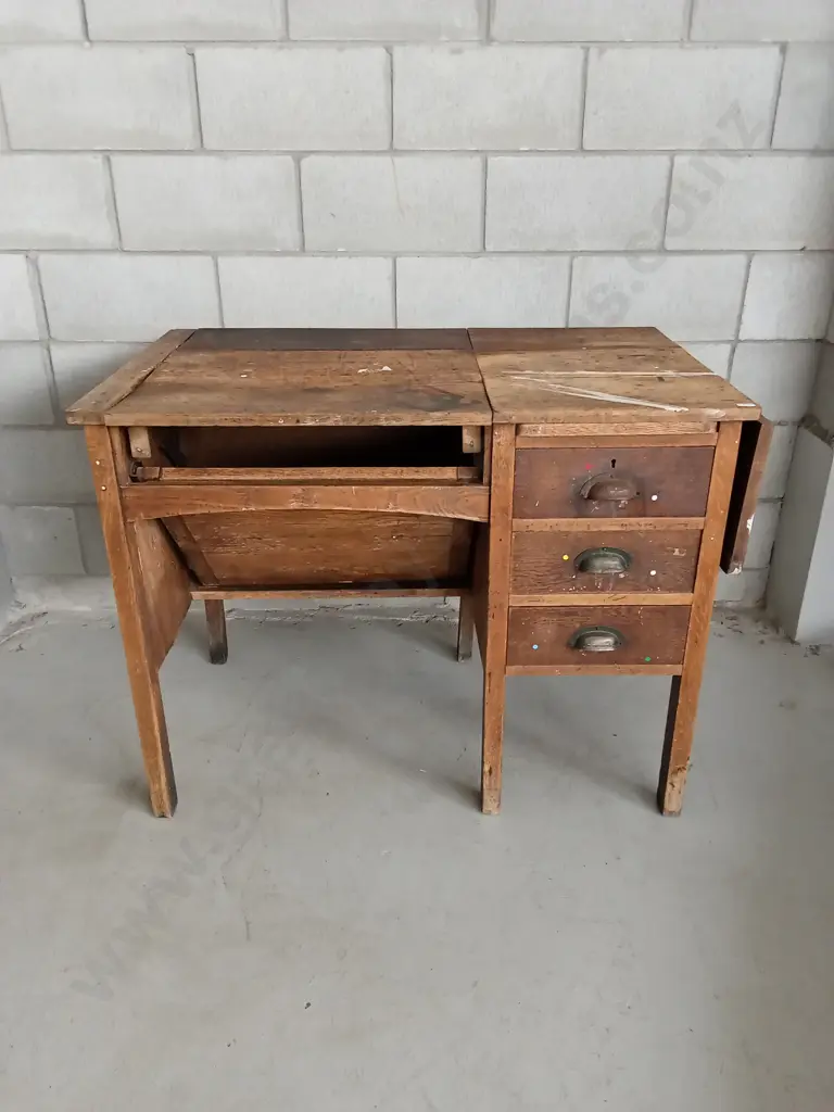 VINTAGE WOODEN SEWING TABLE, H 79CM X W 125CM X D 60CM Image 1++