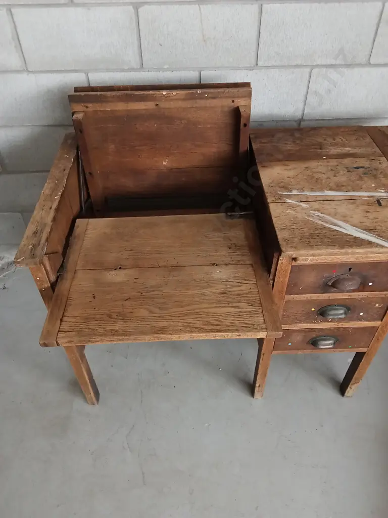 VINTAGE WOODEN SEWING TABLE, H 79CM X W 125CM X D 60CM Image 1++