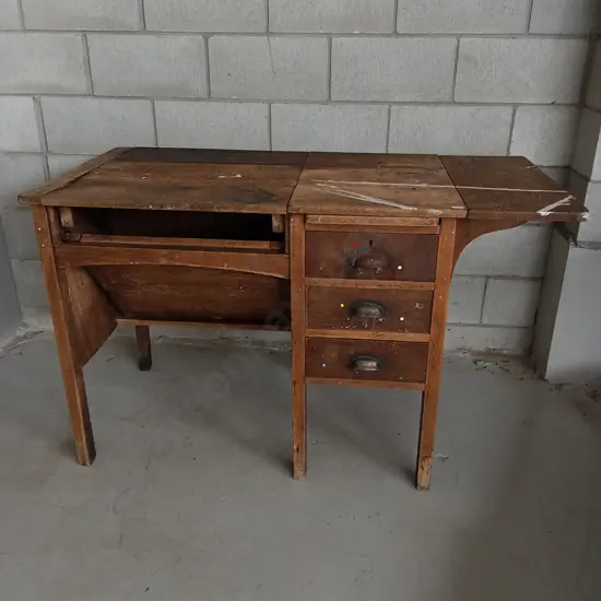 VINTAGE WOODEN SEWING TABLE, H 79CM X W 125CM X D 60CM