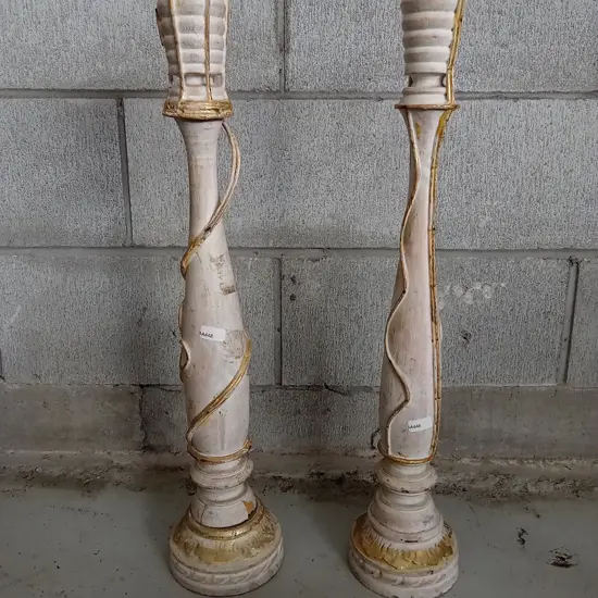 VINTAGE WOODEN CANDLE HOLDERS, 59CM