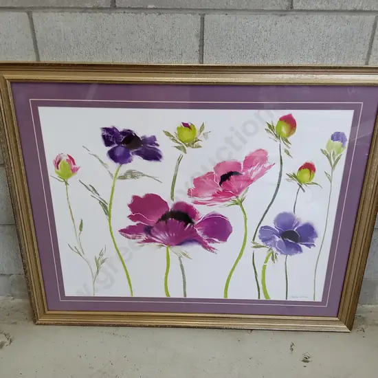 FRAMED FLORAL ART, 100CM X 80CM