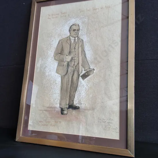 ORIGINAL 1971 NATIONAL THEATRE COSTUME DESIGN SKETCH BY MICHAEL ANNALS- SIR LAURENCE OLIVIER AS JAMES TYRONE, FRAMED