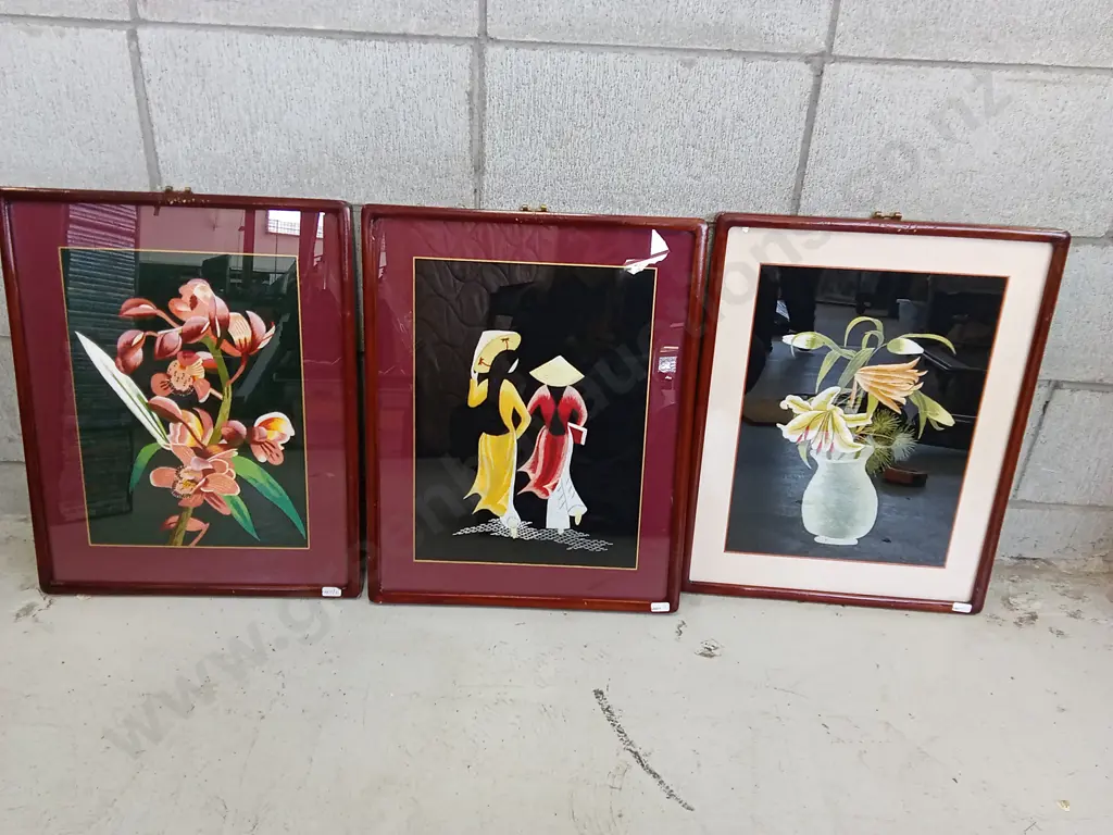 3 FRAMED EMBROIDERED ARTWORKS 43CM X 54CM Image 1++