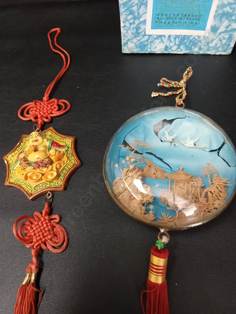 2 VINTAGE CHINESE HANGING ORNAMENTS LARGEST L40CM Image 1++