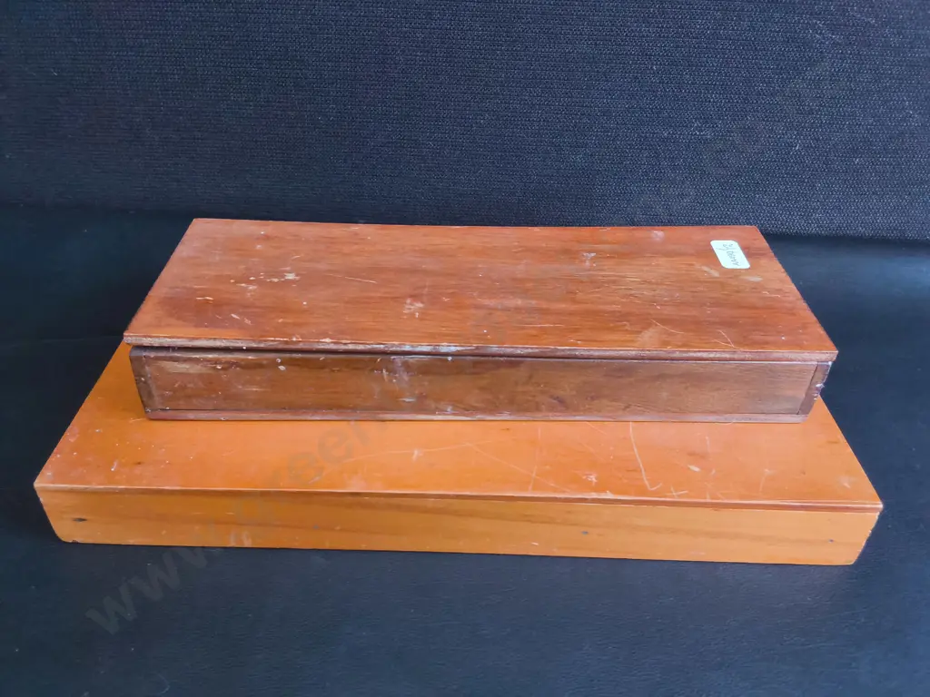 PAIR OF VINTAGE WOODEN MICROSCOPE SLIDE BOXES WITH GLASS SPECIMENS Image 1++