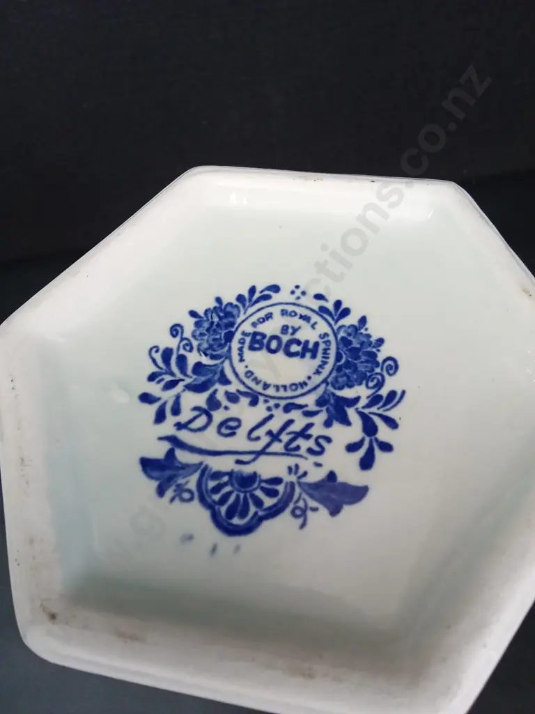 DELFTS HEXAGONAL PEACOCK VASE ROYAL SPHINX H30CM Image 1++