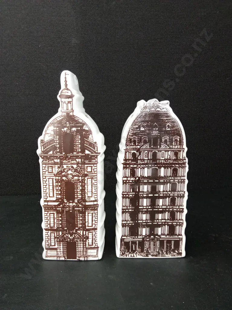 PAIR OF HISTORIC BUILDING MONEY BOXES TALLEST H28CM Image 1++