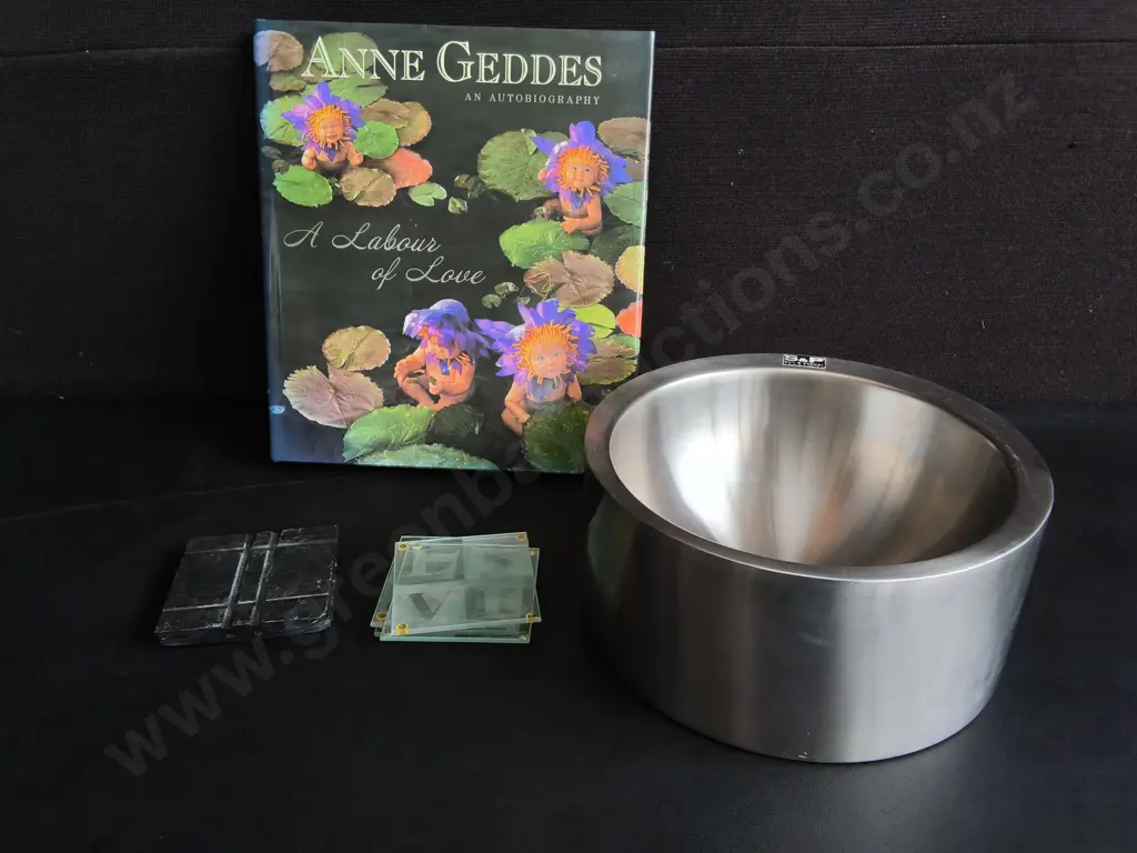 MIX OF HOMEWARE, INCLUDING COASTERS, METAL BOWL, AND BOOK Image 1++