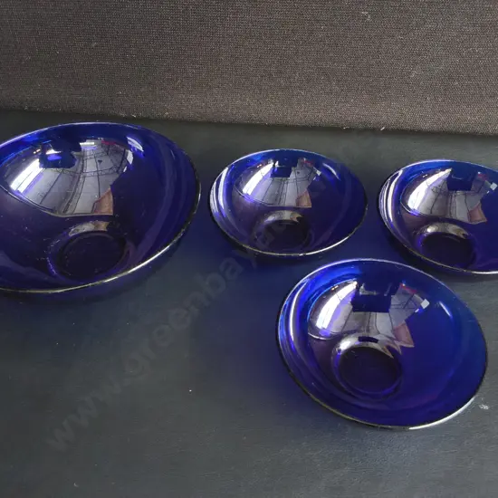 4 PIECES COBALT BLUE GLASS BOWLS, WIDEST DIA 20 CM