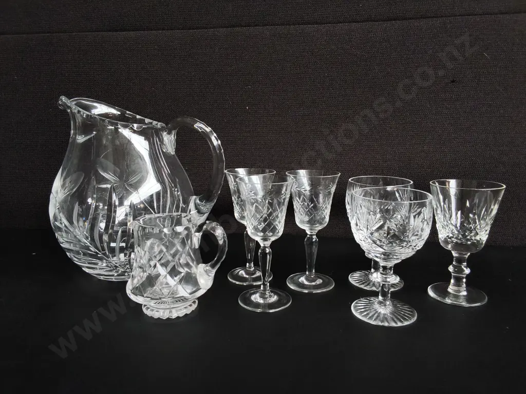 MIX OF VINTAGE CUT GLASS DRINKWARE, 8 PIECES, TALLEST H 20 CM Image 1++