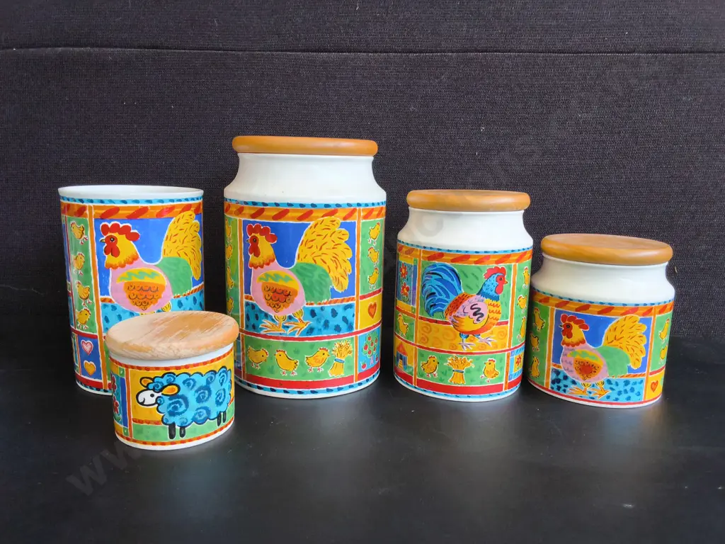 5 PIECES VINTAGE DUNOON STONEWARE KITCHEN STORAGE JARS, TALLEST H 21 CM Image 1++
