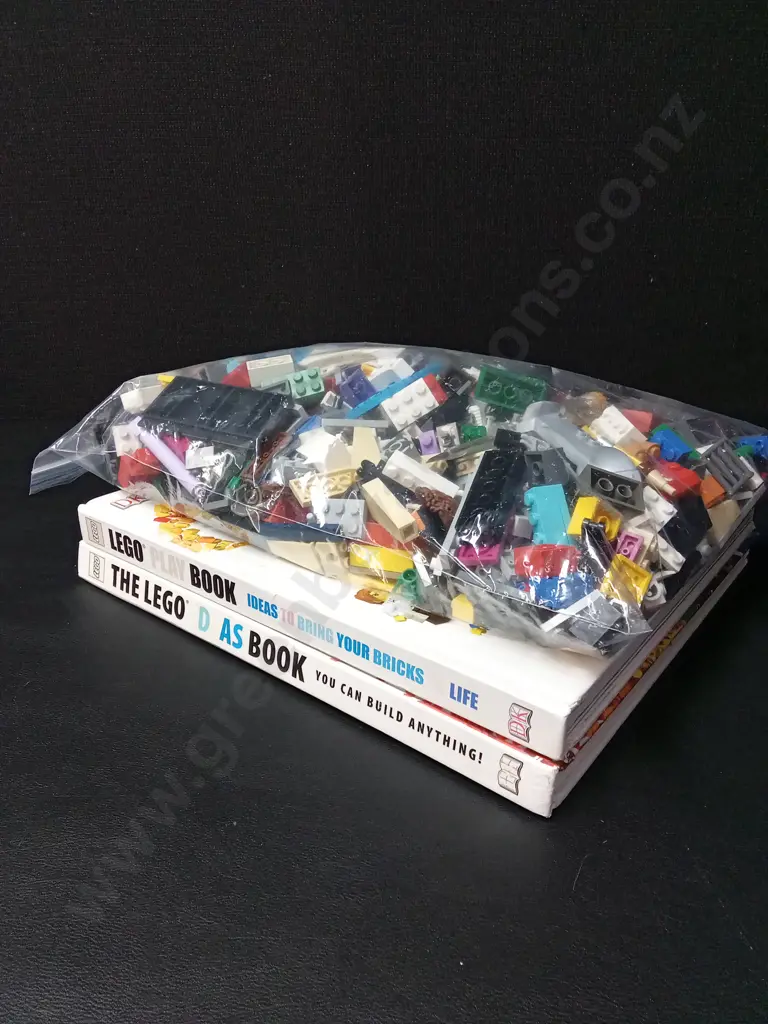 2 BOOKS ON LEGO AND A COLLECTION OF LEGO PIECES Image 1++