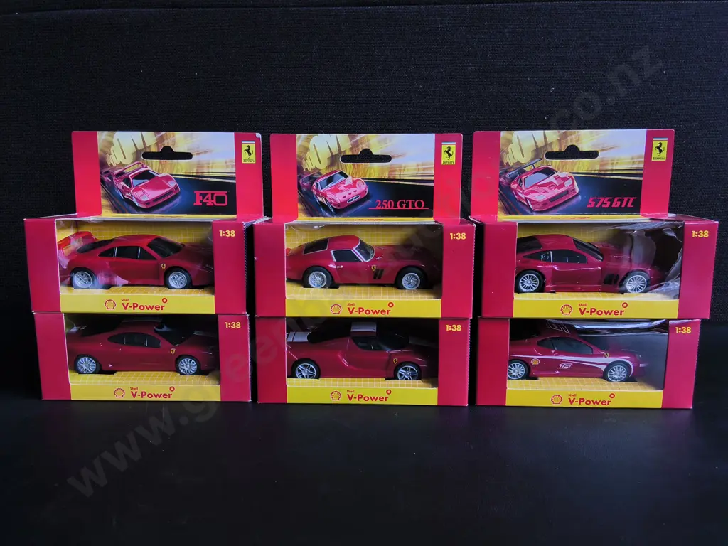 SHELL V-POWER FERRARI 1:38 SCALE DIE-CAST MODEL CARS, 6 PIECES, PACKAGED Image 1++