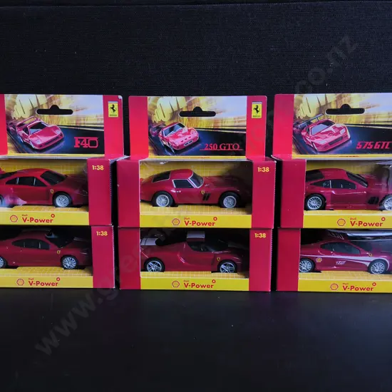 SHELL V-POWER FERRARI 1:38 SCALE DIE-CAST MODEL CARS, 6 PIECES, PACKAGED