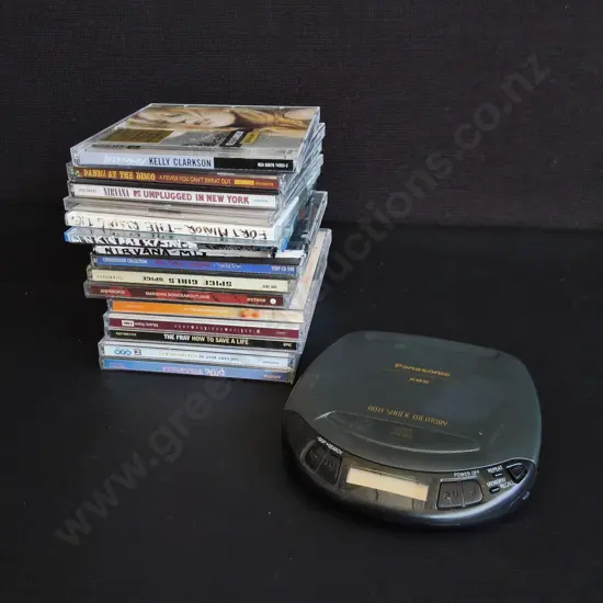 MIX OF CDS AND PANASONIC PORTABLE CD PLAYER