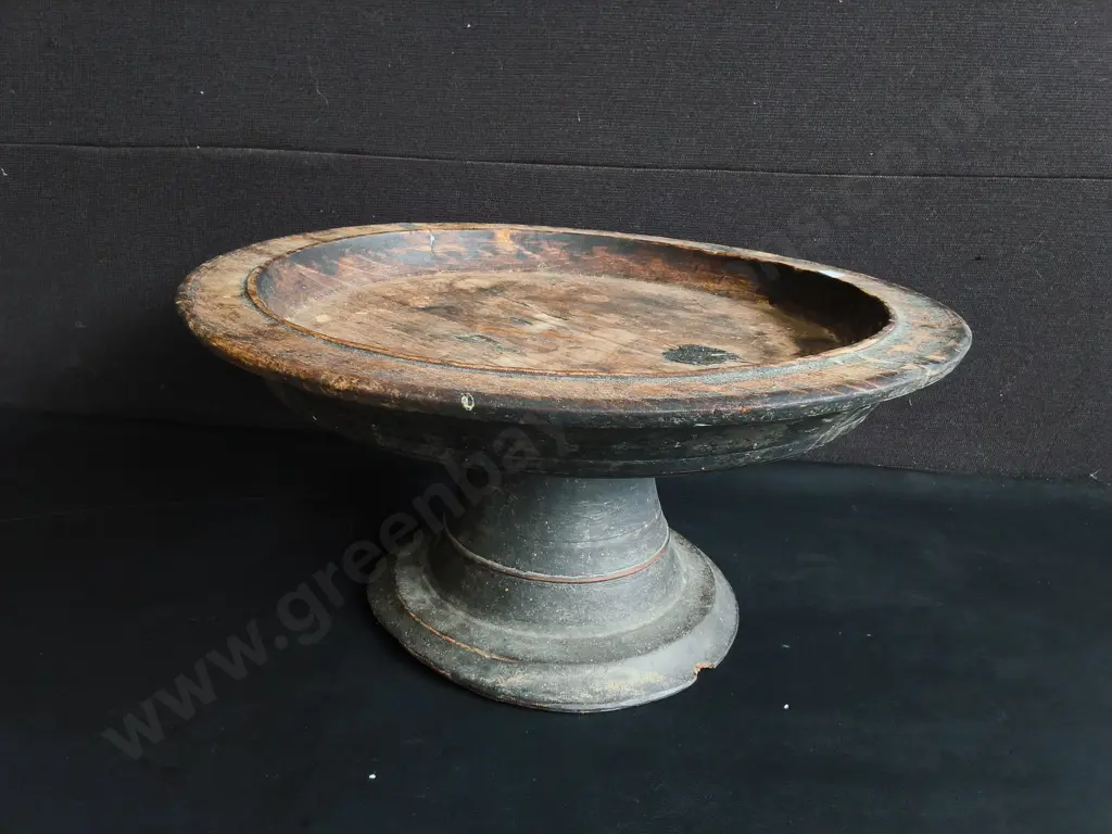 CARVED WOODEN FOOTED PEDESTAL DISH, H 25 CM X DIA 52 CM Image 1++