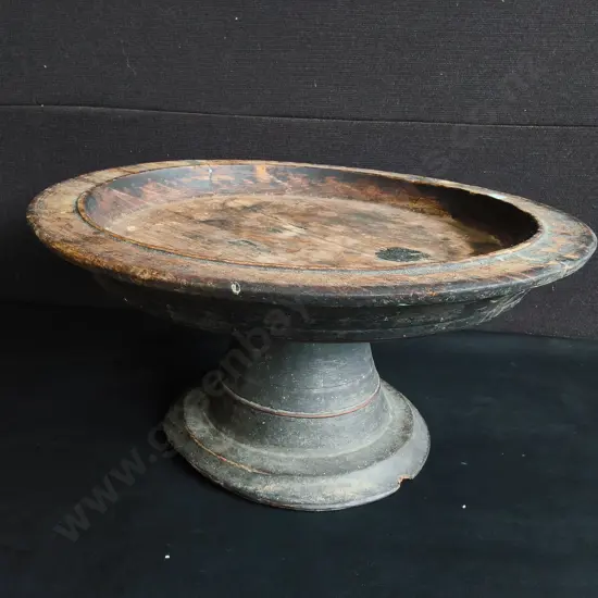 CARVED WOODEN FOOTED PEDESTAL DISH, H 25 CM X DIA 52 CM