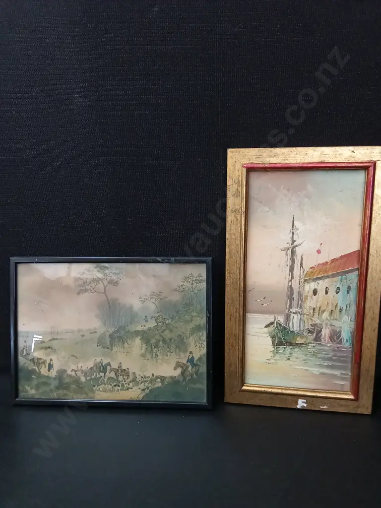 2 FRAMED ARTWORKS AND A FAN L50CM Image 1++