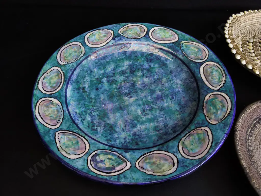 PAUA PLATTER AND HAND WOVEN BASKETS/ TRAYS, WIDEST DIA 42 CM Image 1++