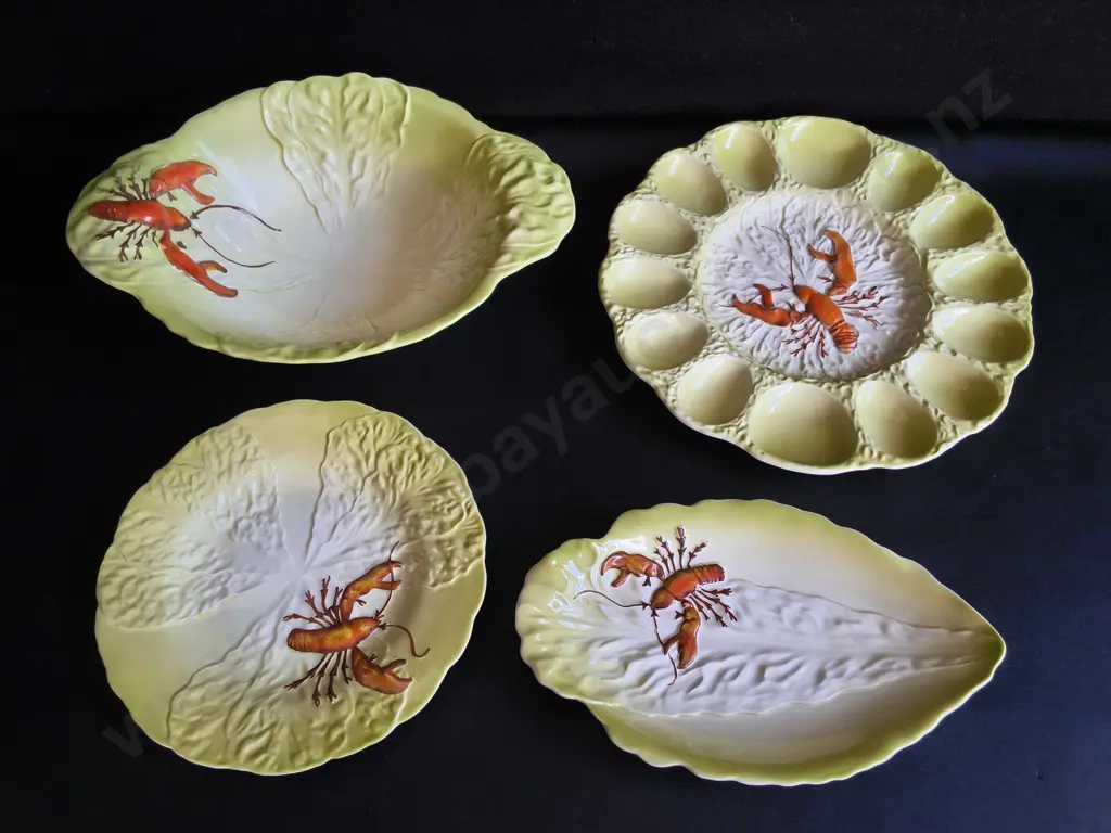 VINTAGE CARLTON WARE "LOBSTER AND LETTUCE" SALAD WARE, 4 PIECES, WIDEST W 34 CM Image 1++