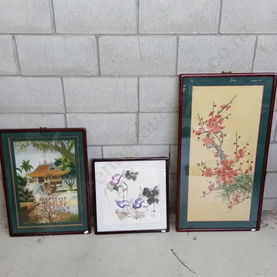 3 FRAMED PIECES OF ART LARGEST 94CM X 50CM