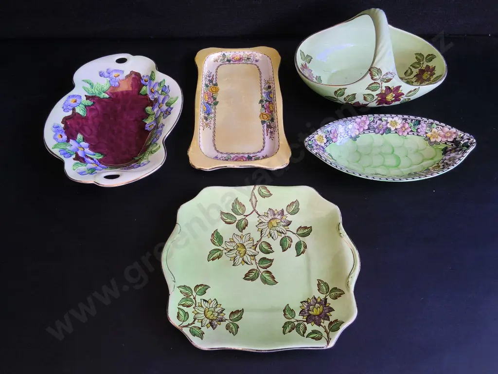 VINTAGE MALING POTTERY LUSTREWARE, 5 PIECES, WIDEST W 30 CM Image 1++