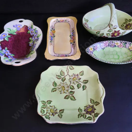 VINTAGE MALING POTTERY LUSTREWARE, 5 PIECES, WIDEST W 30 CM