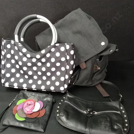 4 PURSES / BAGS, 1 GENUINE LEATHER