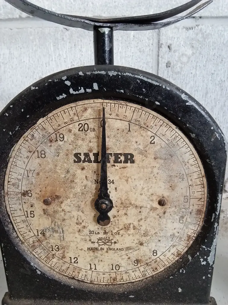 VINTAGE SALTER KITCHEN SCALE AND CLOCK WEIGHTS Image 1++