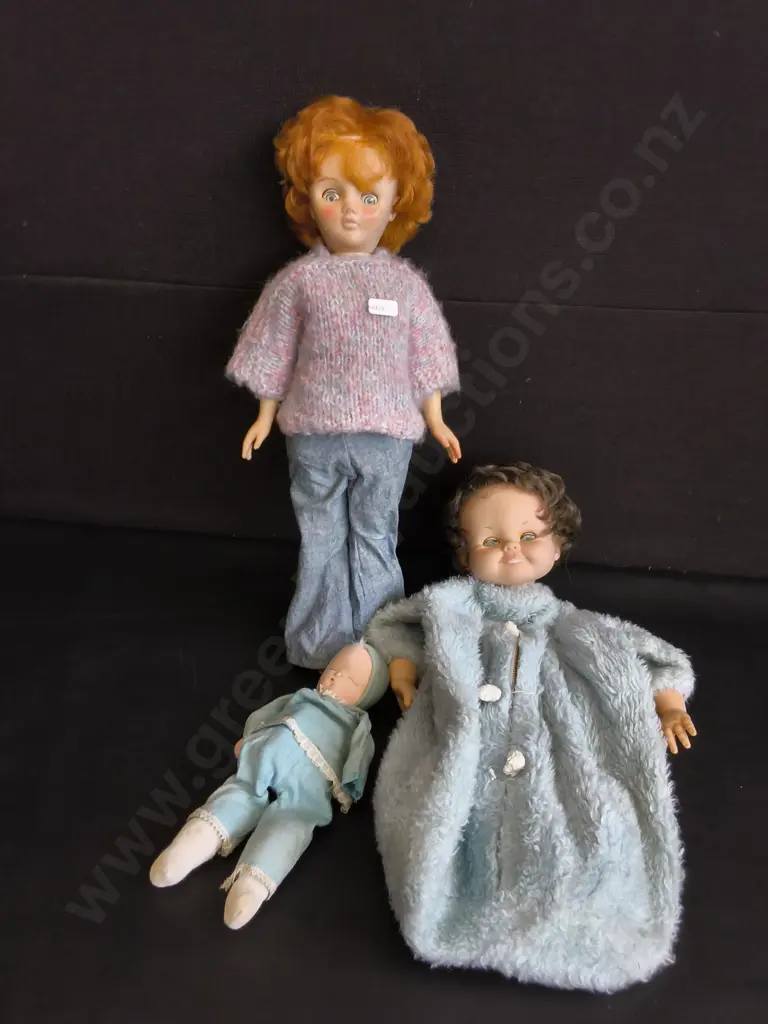 3 VINTAGE DOLLS, TALLEST H 50 CM Image 1++