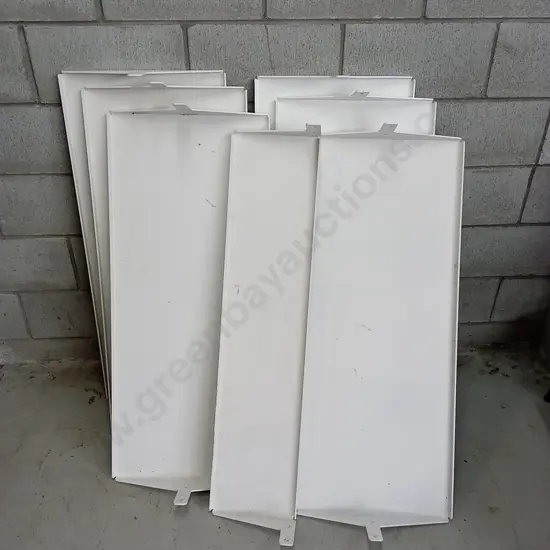 7 METAL SHELVES, 6 SHELVES 101CM X 43, 1 SHELF 101CM X 24CM
